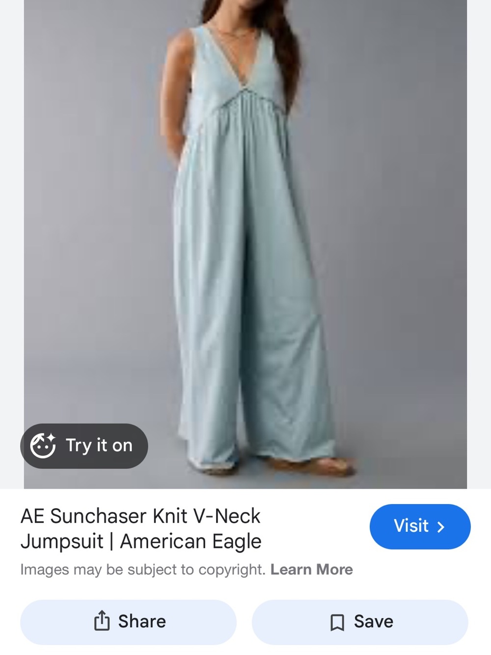 American Eagle Outfitters Sunchaser V-Neck Wide-Leg Jumpsuit in Pale Blue